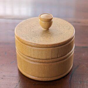 Small round treen box, vintage wood turned box with lid, small minimalist